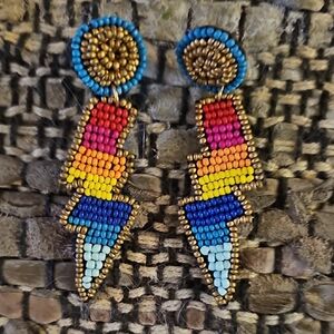 Colorful Beaded Lightning Bolt Earrings